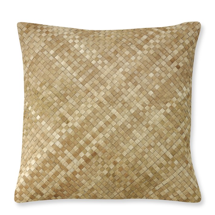 Woven Leather Hide Pillow Cover, Tan