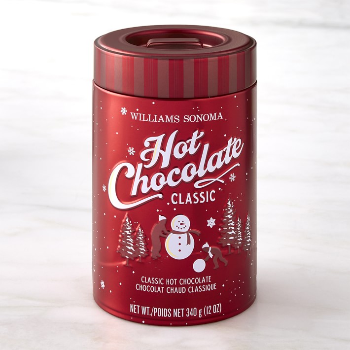 Williams Sonoma EMPTY Hot Chocolate Tin Cocoa Container Metal Round Red  Classic