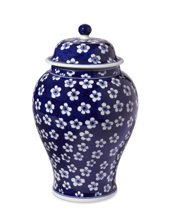 Blue & White Ginger Jar Lidded Urn, 12