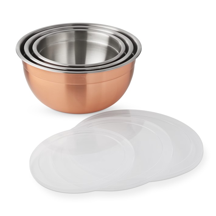 Williams Sonoma Copper Mixing Bowls With Lids - Set Of 3