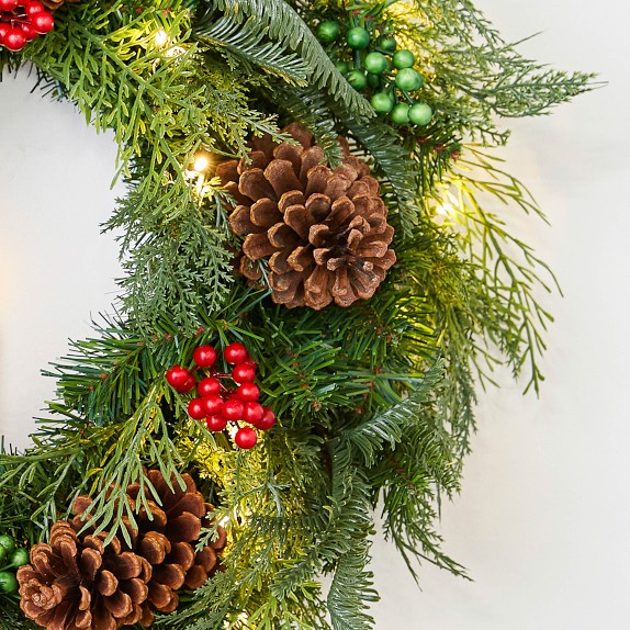 Balsam Hill Outdoor Winter Evergreen PreLit Wreath & Garland Williams Sonoma