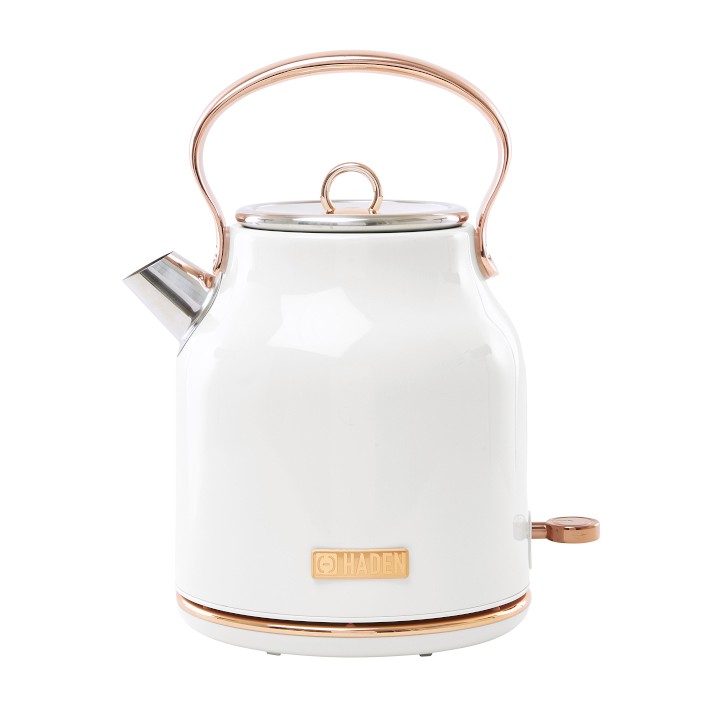 Haden Heritage Stainless-Steel Electric Cordless Kettle, 1.7-L (Ivory & Copper)