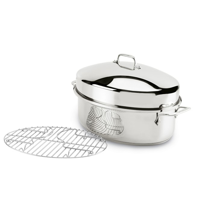 High Dome Chicken Roaster Stainless Steel Oval Roasting Pan with Lid and  Rack Large Covered Turkey Roasting Pan, 3 Sizes, Silver (Extra large)