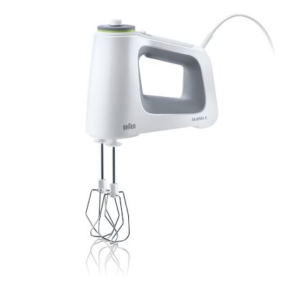 Braun Electric Hand Mixer, 9-Speed, Lightweight with Soft Anti-Slip Handle,  Accessories to Beat & Whisk, Dough Hooks to Knead, & 2-Cup Chopper, White