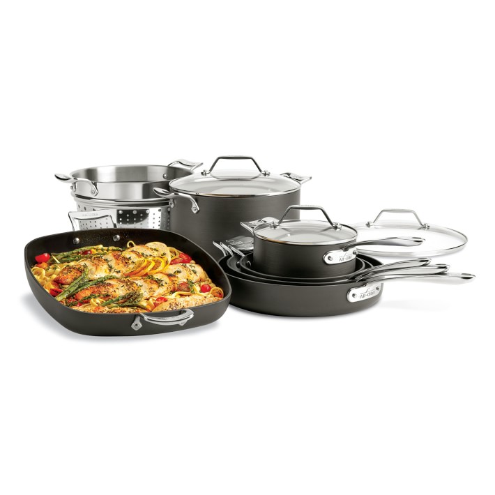 All-Clad Essentials Hard Anodized Nonstick Cookware Set 10 Piece Oven Safe  350F Pots and Pans Black