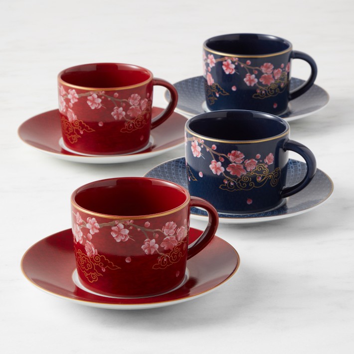 Williams Sonoma Apilco Tuileries Porcelain Espresso Cups & Saucers