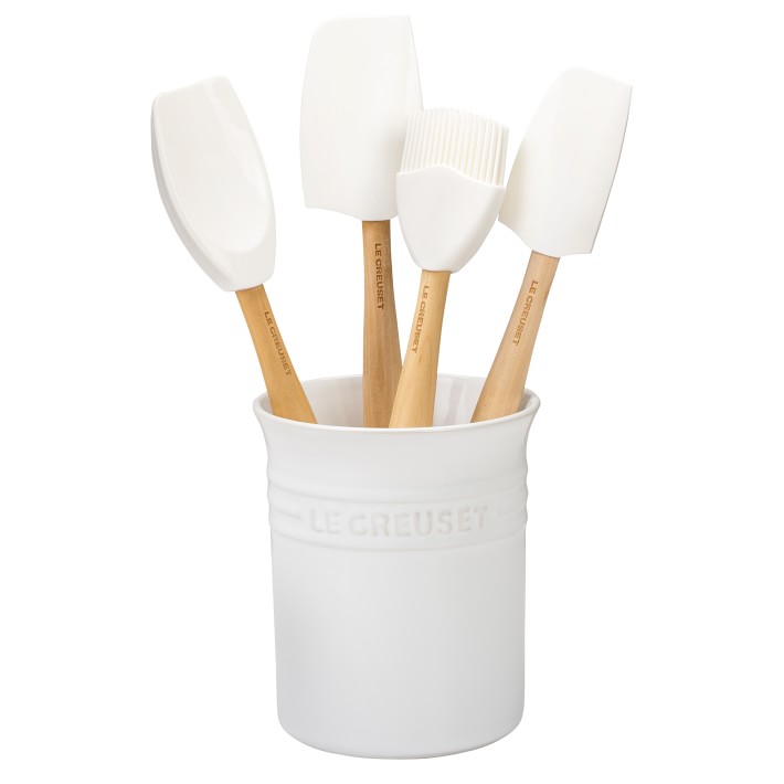 Le Creuset Silicone Utensils with Utensil Holder, Set of 5 - White