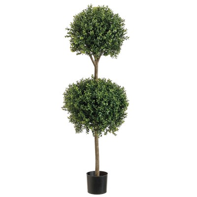 4' Double Ball-Shaped Faux Boxwood Topiary in Plastic Pot | Williams Sonoma