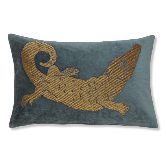 Teal Alligator Zardozi Lumbar Pillow Williams Sonoma
