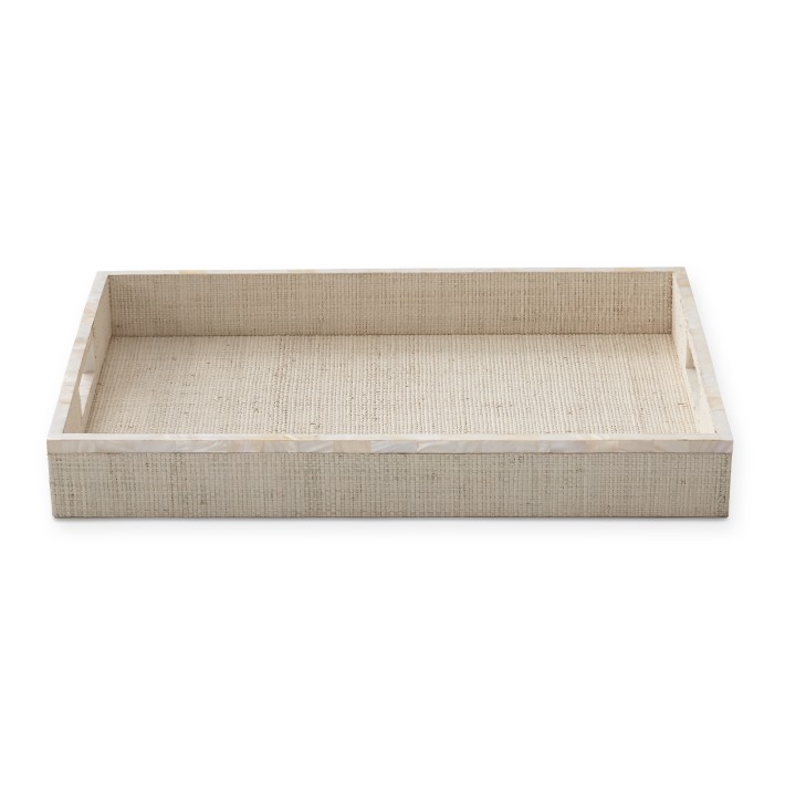 AERIN White Raffia and Shell Decorative Tray Williams Sonoma