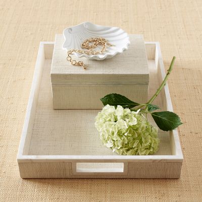 AERIN White Raffia and Shell Decorative Tray Williams Sonoma