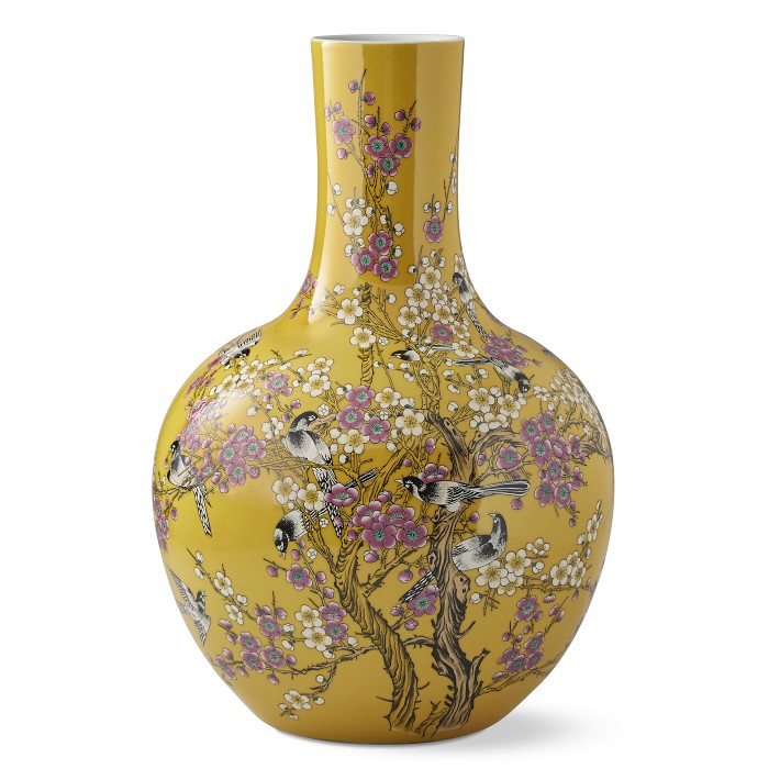 Yellow Hummingbird Ginger Jar Gourd Decorative Vase Williams Sonoma