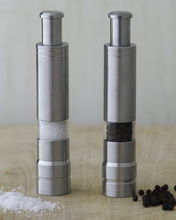 Salt and Pepper Grinder - Premium Stainless Steel Salt and Pepper Mill with Adjustable Coarseness - 2pcs Small Cylinder Single Head