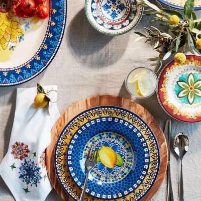 Sicily Outdoor Melamine Dinnerware Collection + Place Setting 