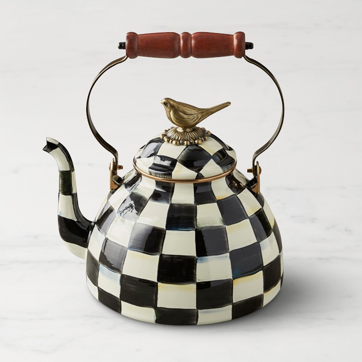 MacKenzie-Childs Courtly Check Tea Kettle with Bird Knob, 3-Qt.