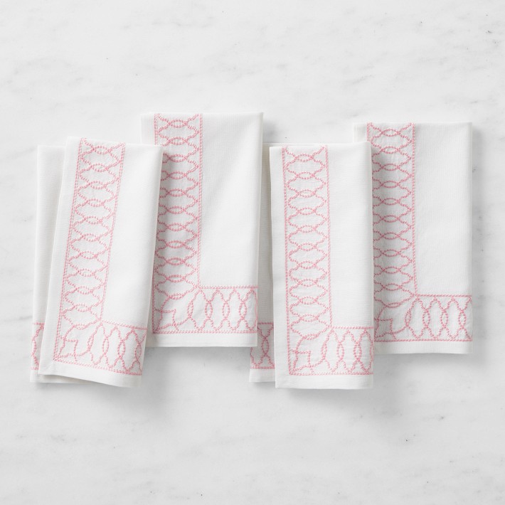 Embroidered Lattice Napkins, Set of 4 pink