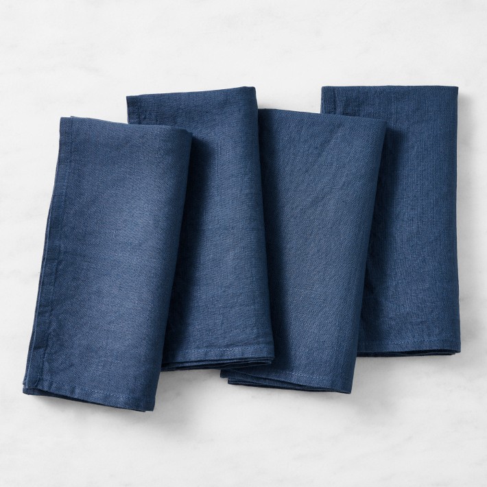 Italian Washed Linen Napkins, Set of 4, Navy Blue