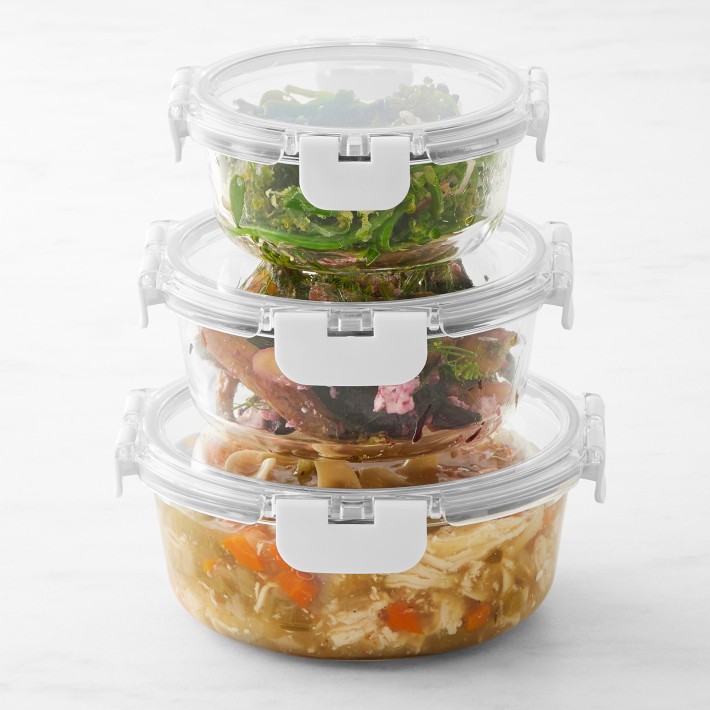 OXO Good Grips Smart Seal Leakproof Glass Food Storage Container  Set,Clear,8 Piece Rectangle,Blue