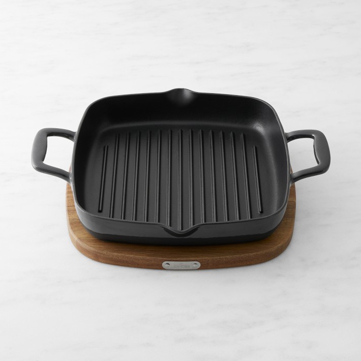  All-Clad Cast Iron Enameled Square Grill with Acacia Trivet 11  Inch Induction Oven Broiler Safe 650F Pots and Pans, Cookware Black: Home &  Kitchen