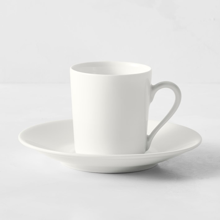 2 Espresso Cups With Handle, Set of 2 White Ceramic Cups With Tree