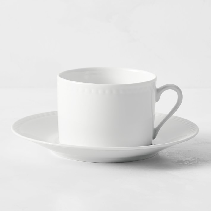 Apilco Beaded Hemstitch Porcelain Cups & Saucers, Set of 4