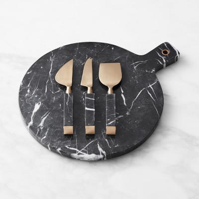 Black Marble Cheese Board Set with Knives