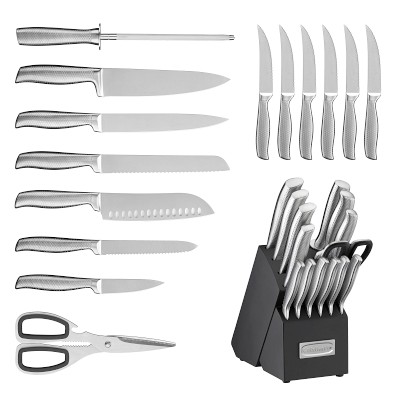 Cuisinart 15 Piece Stainless Steel Hollow Handle Cutlery Knife Set Wooden  Block