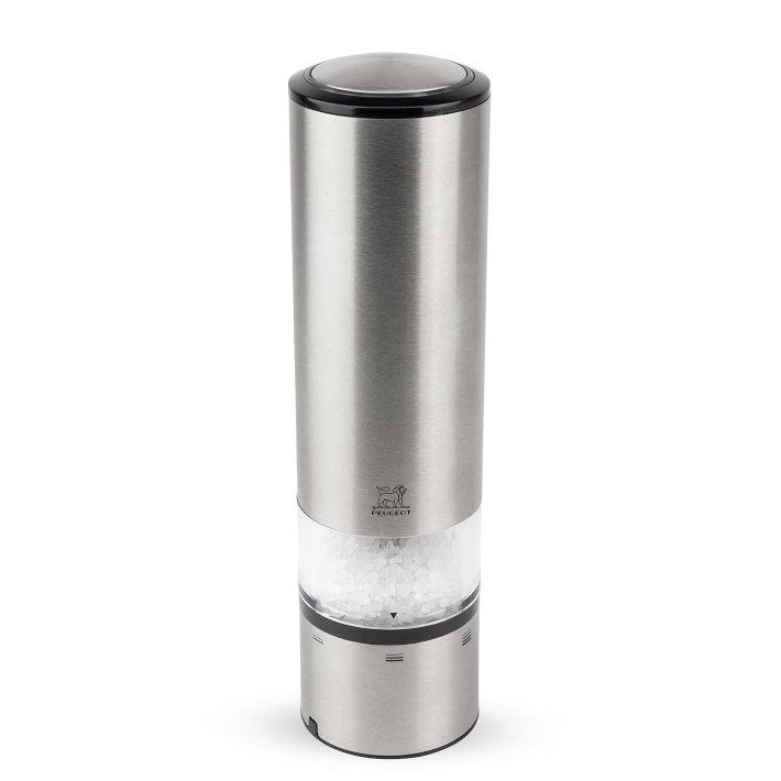 Electric Battery Operated Automatic Salt and Pepper Grinder Set - Stainless  Steel and Acrylic body | Tray Stand - Funnel - Mill Lids | LED Light 