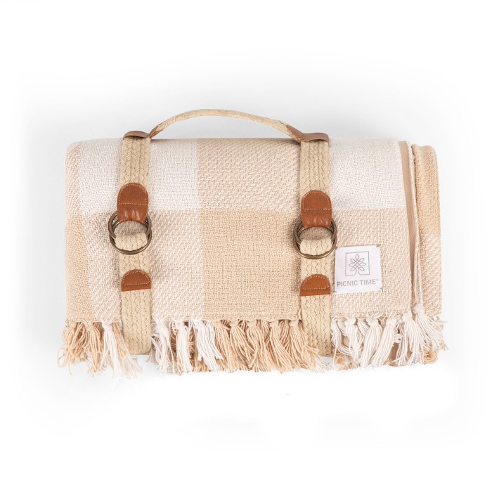 Sayulita Picnic Blanket with Harness | Beige Gingham