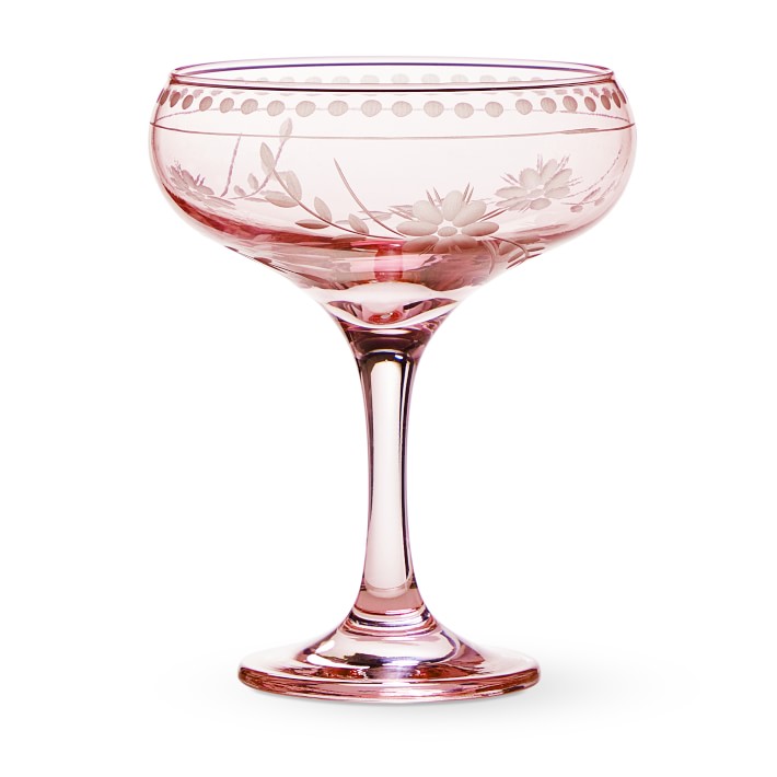 Vintage Etched Coupe Glasses in Pink