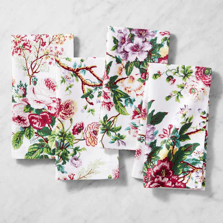 Multi Color Printed Spring Flower Design Cloth Dinner Napkins (Set of 4),  20 Square