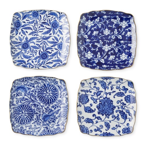 Marlo Thomas Blue Floral Appetizer Plates, Set of 4