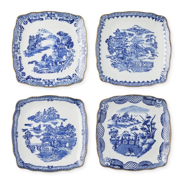 Marlo Thomas Blue Scenic Appetizer Plates, Set of 4