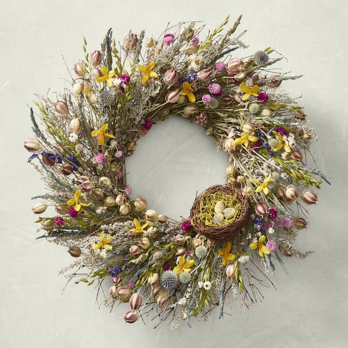 Spring Live Wreath with Easter Egg Nest