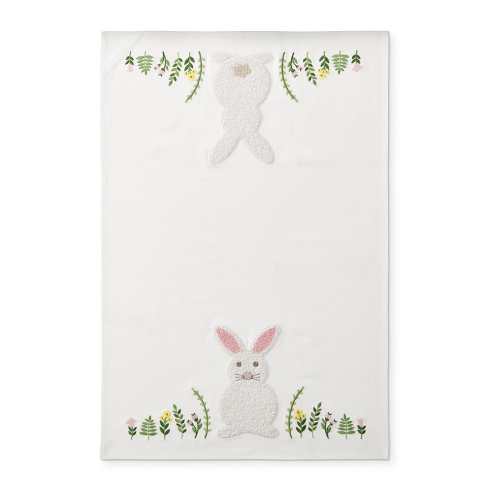 Set 3 WILLIAMS SONOMA Floral Meadow Spring Bunny Rabbit KITCHEN TOWELS