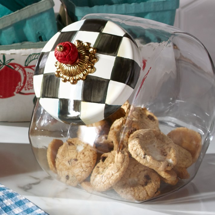 MacKenzie-Childs  Cookie Jar with White Flower Market Lid