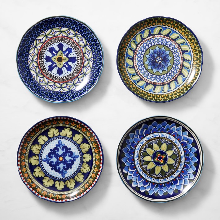 Sicily Ceramic Mixed Appetizer Plates- Set of 4, Blue & Green | Williams Sonoma