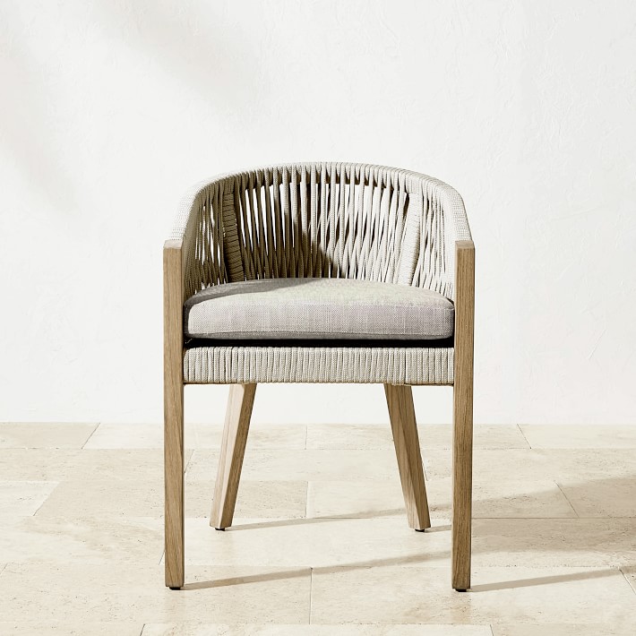 Pasadena Teak Dining Arm Chair, Teak, Rope, Ivory | Williams Sonoma