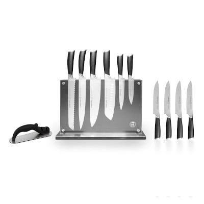 Schmidt Brothers-Cutlery Stone Series 14-Piece Kitchen Knife Set,  High-Carbon German Stainless Steel Cutlery, Two-stage Knife Sharpener and  Clear