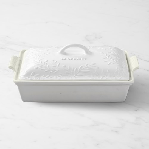 Le Creuset Olive Branch Heritage Stoneware Rectangular Covered Casserole, Matte White