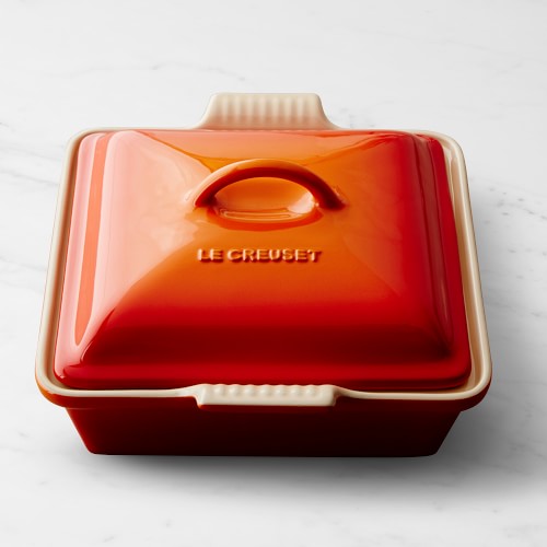 Le Creuset Stoneware Shallow Square Covered Baker, Flame