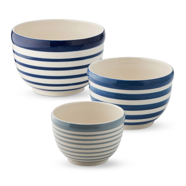 Stripe Mixing Bowls, Set of 3, Blue Tonal