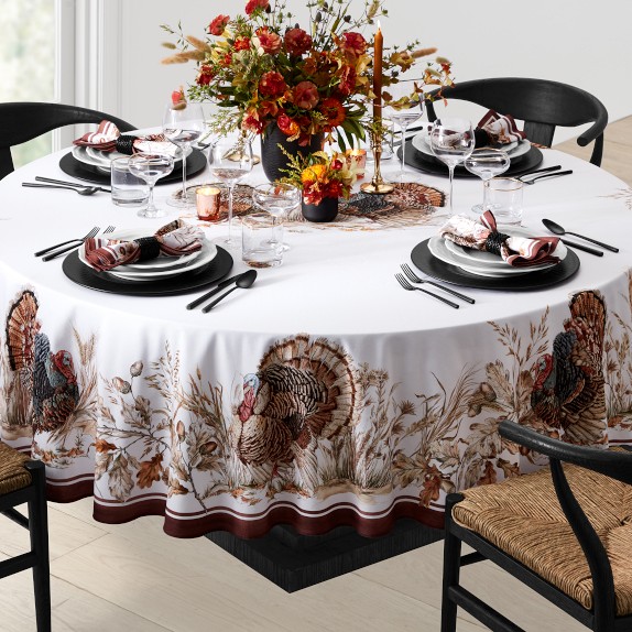 Autumn Plymouth Turkey Round Tablecloth | Williams Sonoma