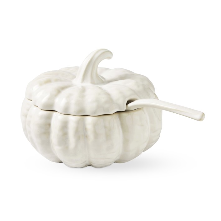 Sculptural Pumpkin Tureen with Ladle, White