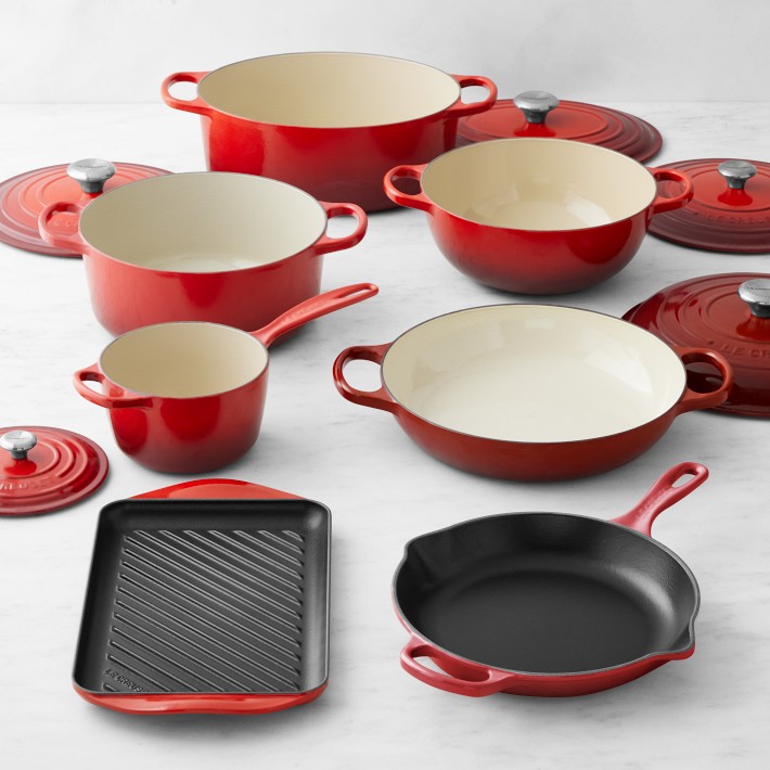 7 PC Enameled Cast Iron Cookware Set - Red