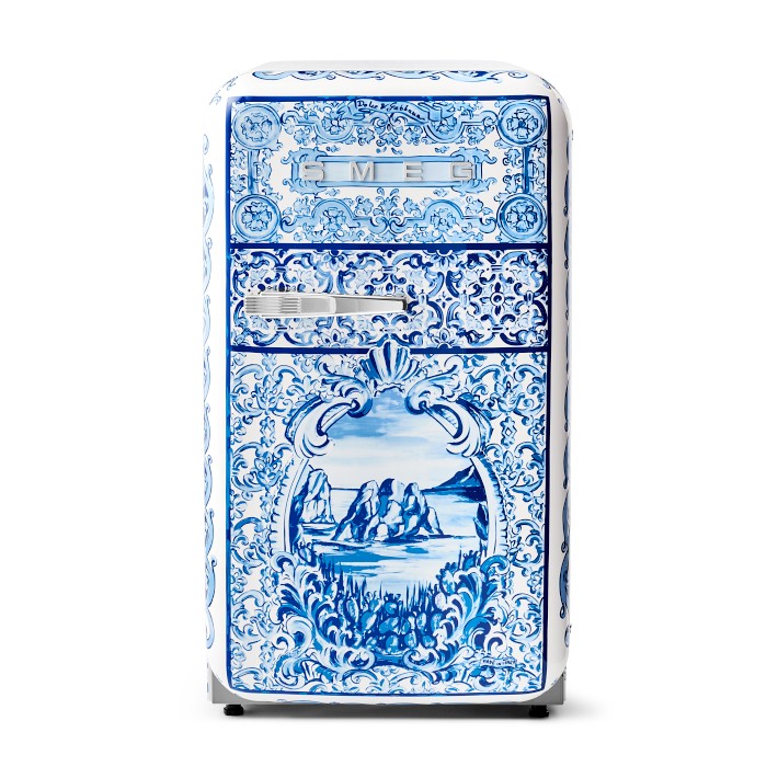 SMEG Dolce &amp; Gabbana Fab 5 Refrigerator, Blu Mediterraneo