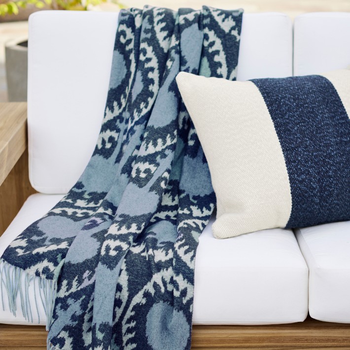 Les-Ottomans patterned-jacquard silk velvet cushion - Blue