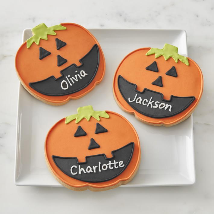 Giant Personalized Halloween Pumpkin Cookies, Set of 3