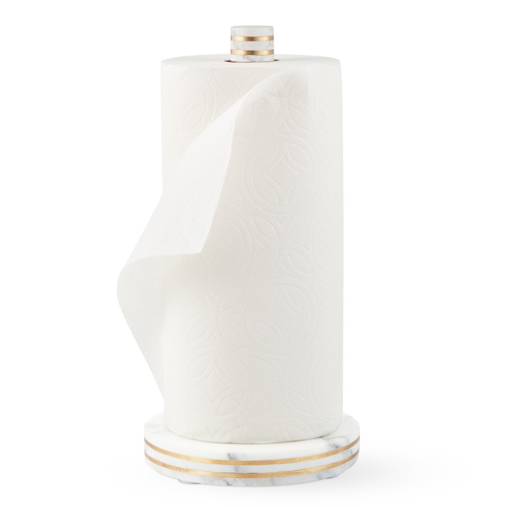 Williams Sonoma Arabescato Marble with Brass Inlay Paper Towel Holder