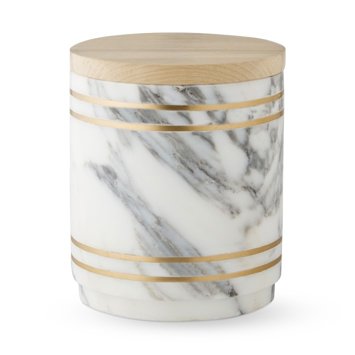 Arabescato Marble with Brass Inlay Canisters